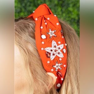 Orange/White Knotted Star Seed Bead Headband